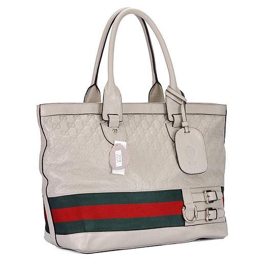 1:1 Gucci 247575 Gucci Heritage Large Tote Bags-Cream Guccissima Leather